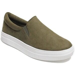 Women Olive Khaki Slip on Sneakers Platform Loafers Memory Foam Shoes Soda SZ 6